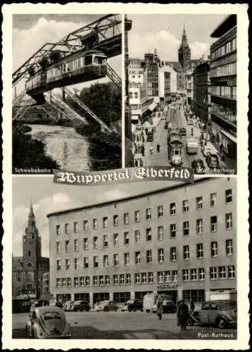 Ansichtskarte Elberfeld-Wuppertal 3 Bild Schwebebahn Wall Post VW Käfer 1961