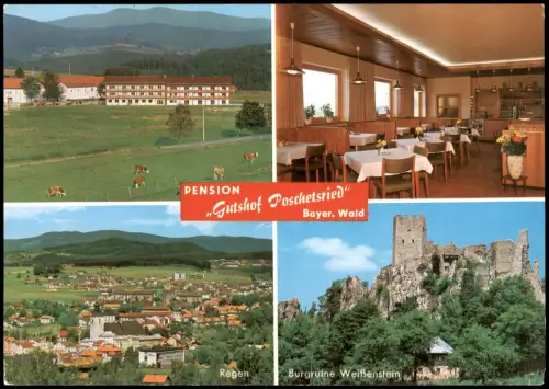 Ansichtskarte Poschetsried-Regen 4 Bild Gutshof mit Gastraum 1979