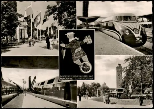 Ansichtskarte München Verkehrsausstellung VT Zug Eisenbahn 1953