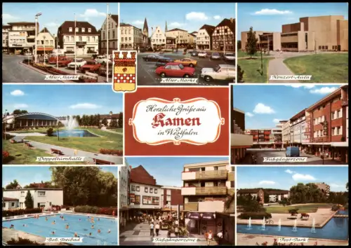 Ansichtskarte Kamen (Westfalen) Freibad Fußgängerzone Markt Park 1981