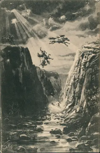 Ansichtskarte Thale (Harz) Roßtrappensprung, Künstlerkarte 1923