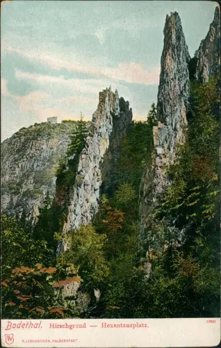 Ansichtskarte Thale (Harz) Bodethal Hirschgrund Hexentanzplatz im Harz 1910