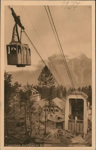 Ansichtskarte Grainau Zugspitzbahn. Ausfahrt aus der Talstation. 1927