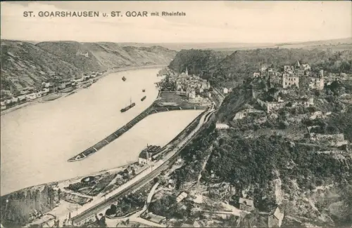 Ansichtskarte St. Goarshausen Stadt mit Rheinfels 1917