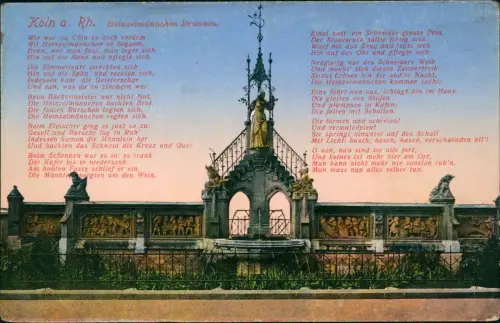 Ansichtskarte Köln Heinzelmännchenbrunnen mit Gedicht 1915   1. WK Feldpost