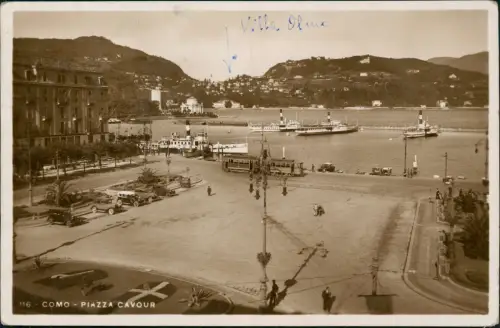 Cartolina Como PIAZZA CAVOUR Panorama mit See Schiffen 1937