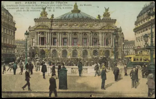 CPA 9. arrondissement-Paris Place de l'Opéra Tram belebt 1919