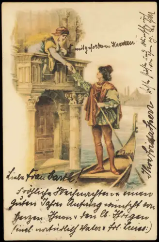 Cartolina Venedig Venezia Mann auf Gondel Liebste am Fenster 1905