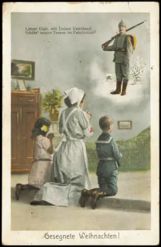 Ansichtskarte  Militaria WK1 betende Kinder Soldat Vaterland Weihnachten 1914