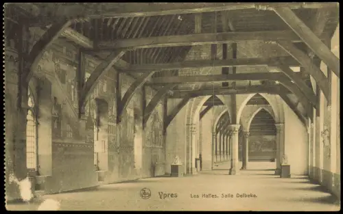 Postkaart Ypern Ieper / Ypres Les Halles. Salle Delbeke. 1915  gel. Feldpost WK1