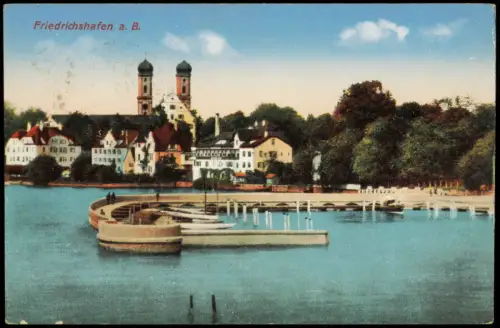 Ansichtskarte Friedrichshafen Stadt Anlegestelle 1916  gel. Feldpost