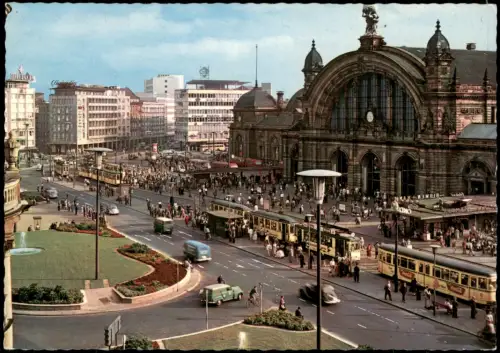 Frankfurt Main Hauptbahnhof Vorplatz Verkehr Tram Straßenbahn Haltestelle 1960