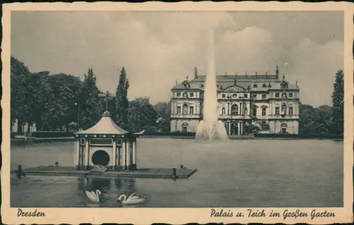 Ansichtskarte Dresden Palais und Teich im Großen Garten 1920