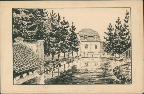 Feldpostkarte 1. Weltkrieg  Haus Zeichnung) 1916  gel Falkenstein im Vogtland