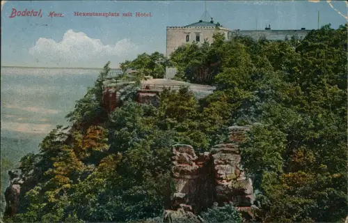 Ansichtskarte Thale (Harz) Hexentanzplatz (Bodetal) im Harz mit Hotel 1917