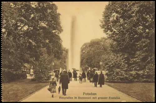 Ansichtskarte Potsdam Hauptallee in Sanssouci mit grosser Fontaine 1918