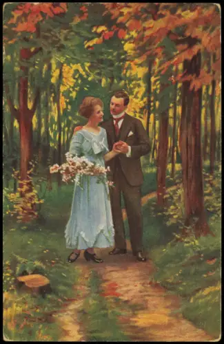 Ansichtskarte  Künstlerkarte: Gemälde S. Ludwig: Morgenspaziergang 1918