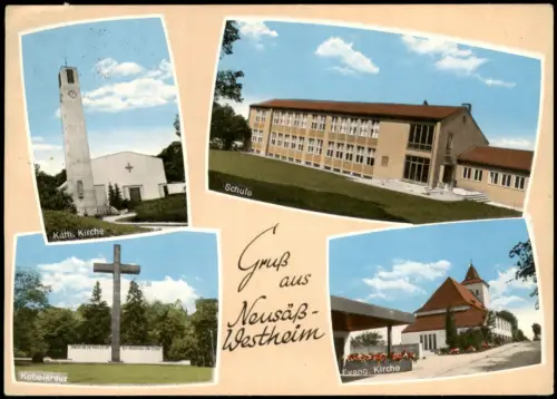 Westheim bei Augsburg-Neusäß (Kobel) kat. Kirche, Schule, ev. Kirche 1972