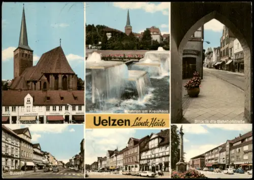 Ansichtskarte Uelzen MB: Kirche, Bahnhofstraße, Buldestraße u.a. 1972