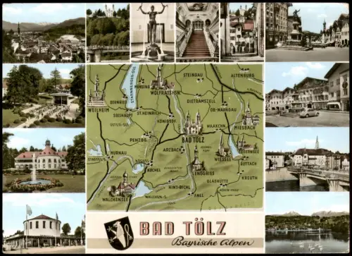 Ansichtskarte Bad Tölz Mehrbildkarte mit Landkarte 1967