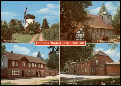 Ansichtskarte Ohrdorf-Wittingen Windmühle Kirche Geschäft Gasthaus 1992