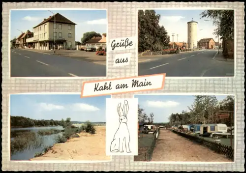 Ansichtskarte Kahl am Main MB: Straßen Geschäfte Zeltplatz 1961