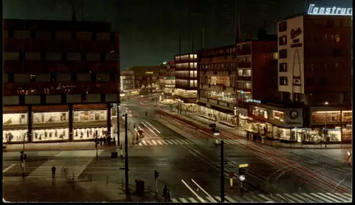 Ansichtskarte Bochum Stadtteilansicht City bei Nacht Beleuchtung 1965