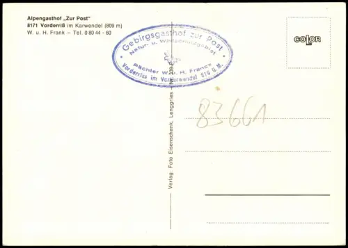 Ansichtskarte Vorderriß-Lenggries Alpengasthof zur Post 1978