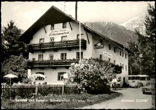 Ansichtskarte Barwies-Mieming Gasthof Schwimmbad Bus VW Käfer 1971