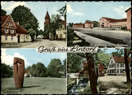 Ansichtskarte Lintorf-Ratingen Markt Rathaus Ehrenmal Mühle 1964