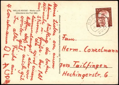 Ansichtskarte Hallig Hooge Westerwarft 1973