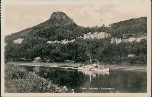 Porschdorf-Bad Schandau Elbe Schiff passiert den Lilienstein 1955