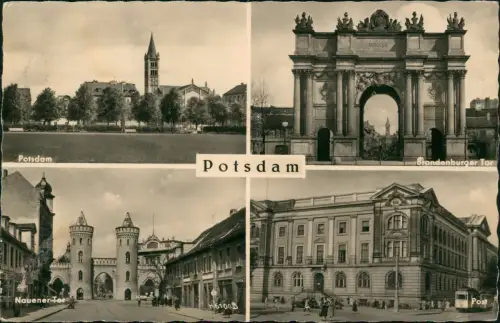 Potsdam DDR Mehrbild-AK mit Brandenburger Tor Nauener Tor, Post uvm. 1958