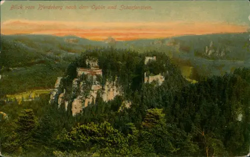 Oybin Blick vom Pferdeberg nach dem Oybin und Scharfenstein 1907