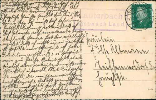 AK Eisenach Herbststurm 1931   mit Landpoststempel "Lauterbach Eisenach Land"