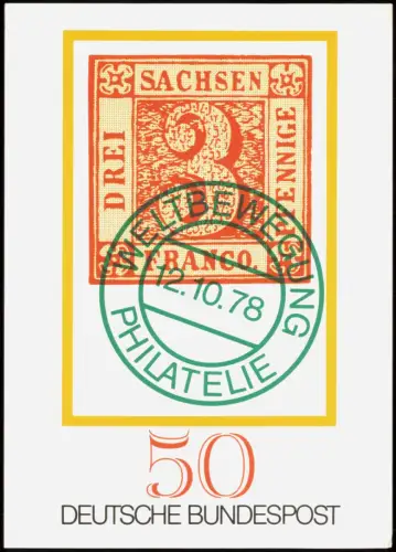 Briefmarken-Ansichtskarte Sachsen Dreier 1978   Sonderstempel Ettlingen