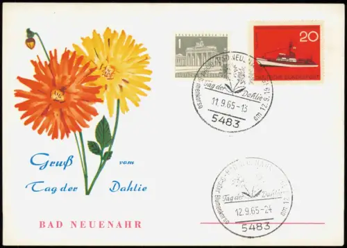 Ansichtskarte  Tag der Dahlie Neuenahr 1965  gel. Sonderstempel