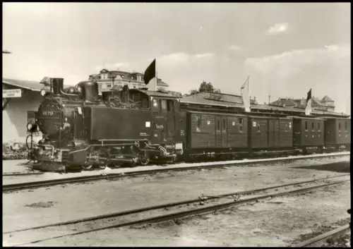 Ansichtskarte Radebeul Bahnhof Ost Schmalspurbahn Dampflokomotive 1981