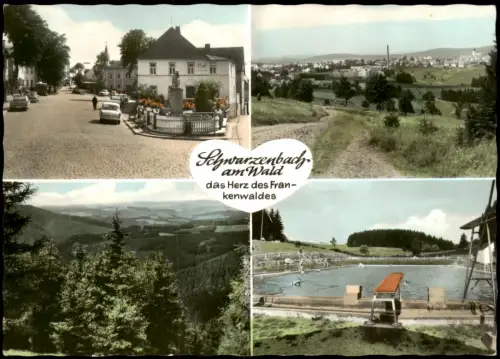 Ansichtskarte Schwarzenbach am Wald 4 Bild Straße Stadt Schwimmbad 1969