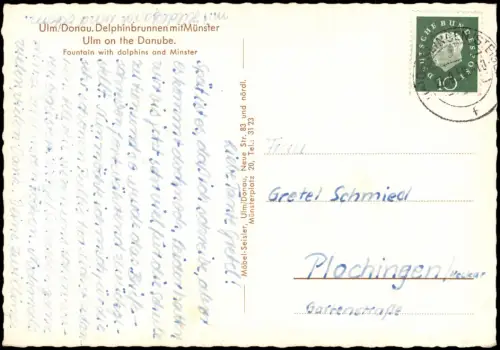 Ansichtskarte Ulm a. d. Donau Möbelhaus Seisler Brunnen 1973