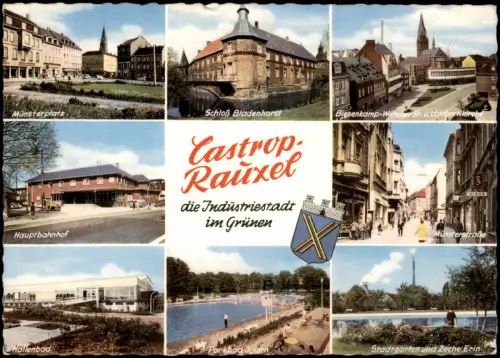 Castrop-Rauxel Mehrbild-AK mit Münsterplatz Schloß Bladenhorst Hauptbahnhof 1967