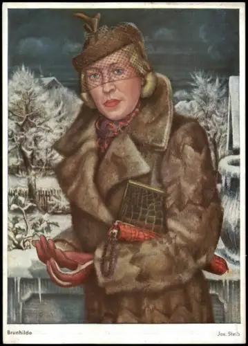 Ansichtskarte  Dame Pelzmantel Winter Brunhilde von Josef Steib 1935