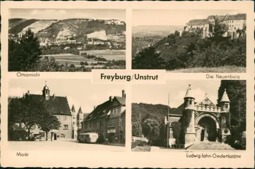 Freyburg (Unstrut) DDR Mehrbild-AK mit der Neuenburg, Markt Ortsansicht 1959