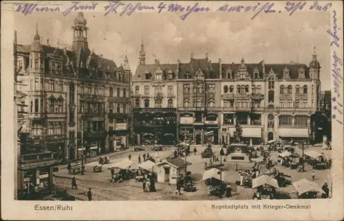 Ansichtskarte Essen (Ruhr) Kopstadtplatz mit Krieger-Denkmal 1924