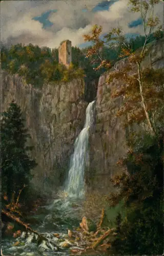 CPA .Frankreich Burg Nideck in den Vogesen mit Wasserfall 1910