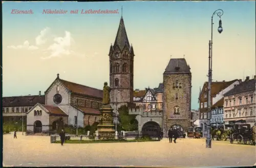 Eisenach Stadtteilansicht Partie am Nikolaitor mit Luther-Denkmal 1910