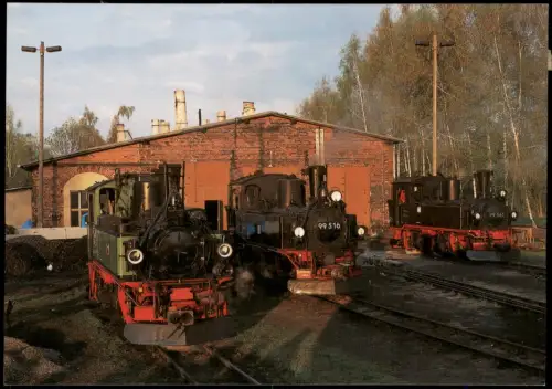 Ansichtskarte Mügeln Schmalspurbahn-Lokomotiven vor dem Lokschuppen 2006
