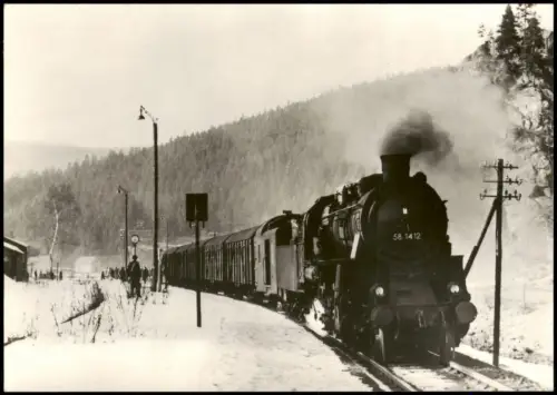 Erlabrunn-Breitenbrunn Erzgebirge Dampflok 58 1412 am Haltepunkt Erlabrunn 1969