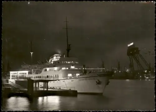 Ansichtskarte Hamburg Schiff Wappen von H. bei Nacht 1959  gel. Bordstempel