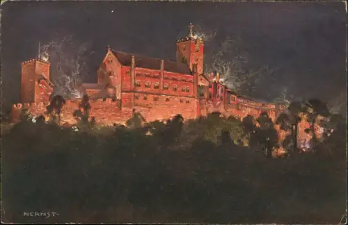 Ansichtskarte Eisenach Burgbeleuchtung Wartburg 1918